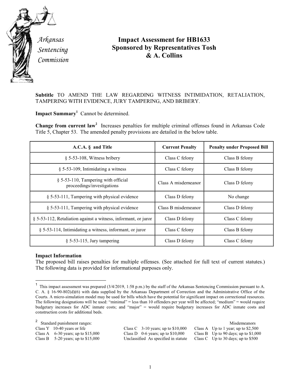 Arkansas Sentencing Commission Pursuant to A