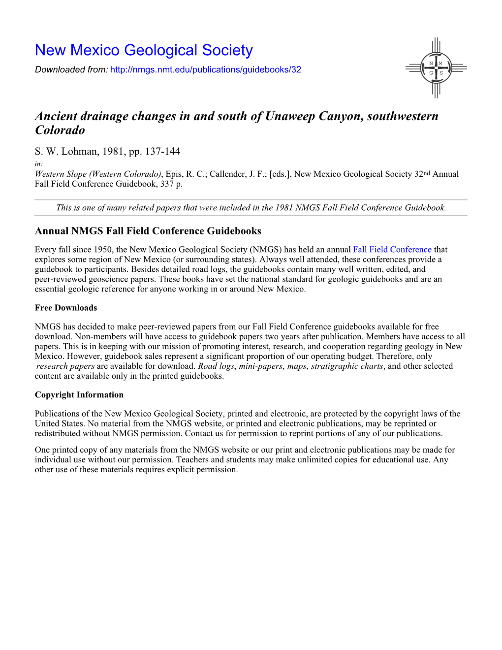 Ancient Drainage Changes in and South of Unaweep Canyon, Southwestern Colorado S