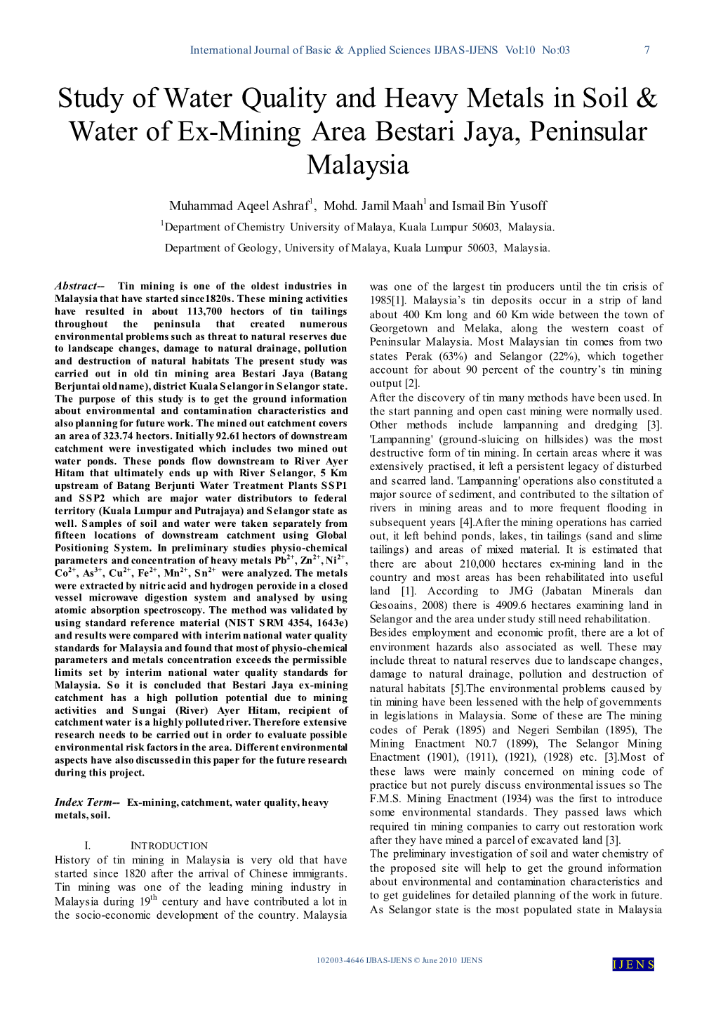 Study of Water Quality and Heavy Metals in Soil & Water of Ex-Mining