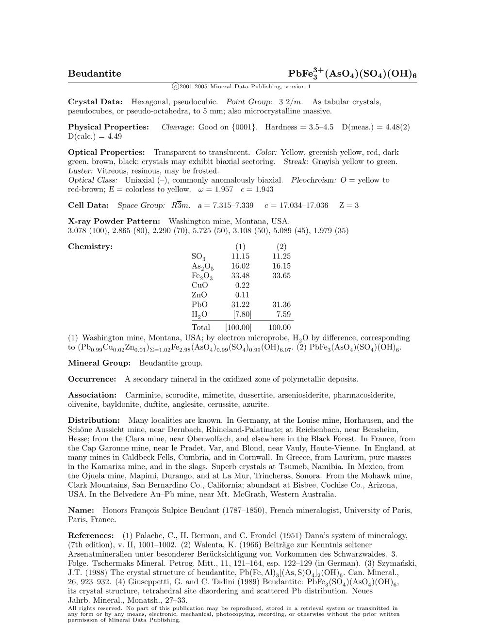 Beudantite Pbfe3 (Aso4)(SO4)(OH)6 C 2001-2005 Mineral Data Publishing, Version 1