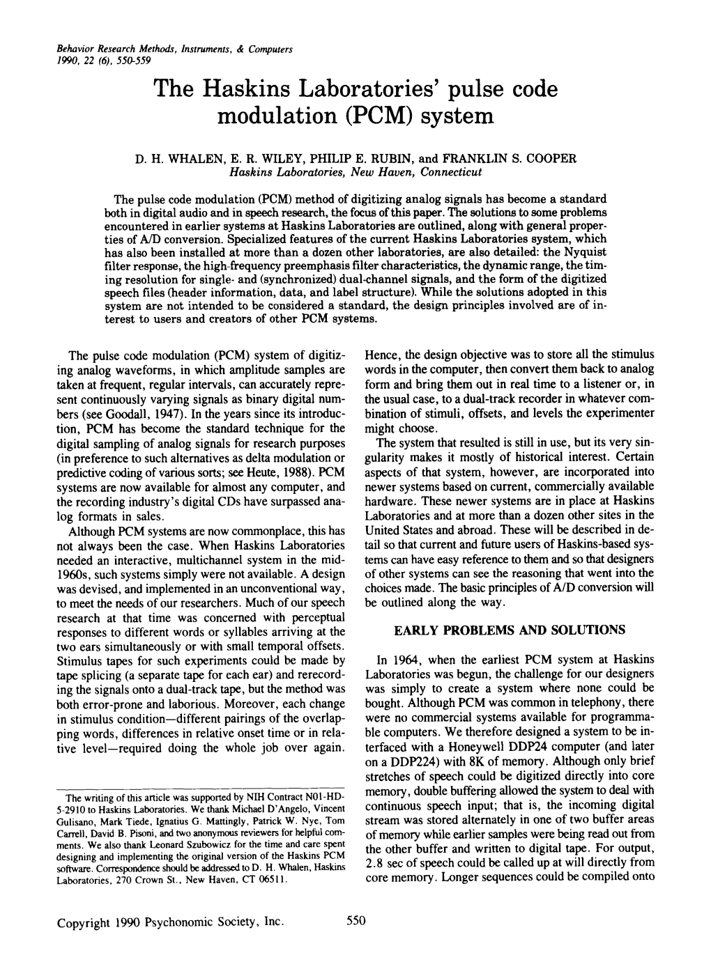 The Haskins Laboratories' Pulse Code Modulation (PCM) System