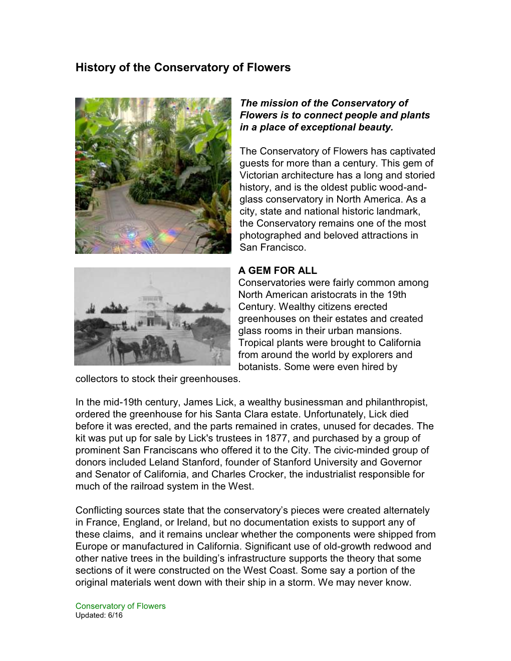 History of the Conservatory of Flowers