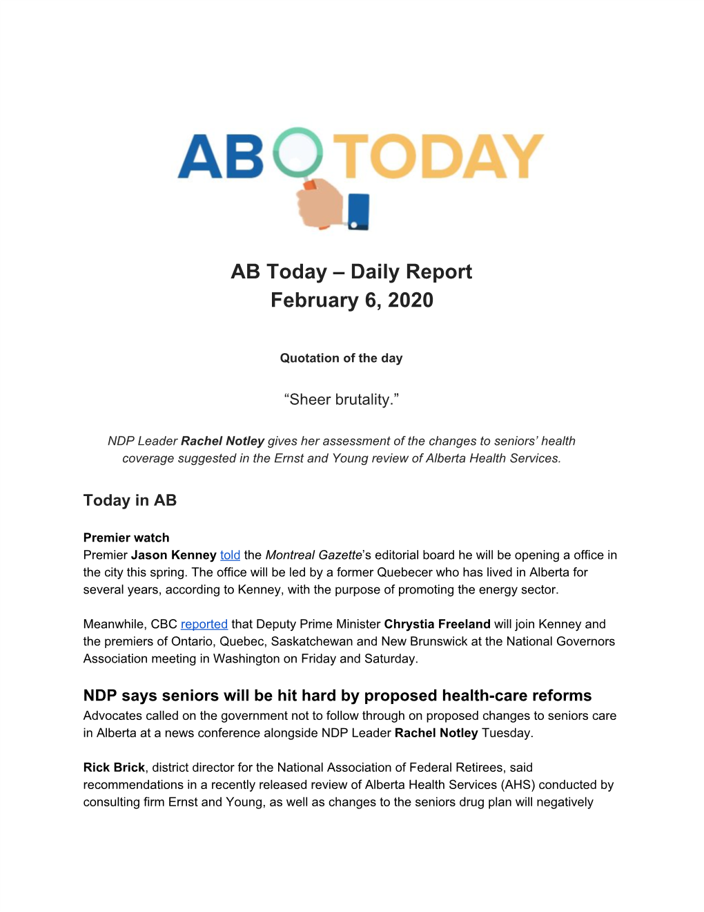 AB Today – Daily Report February 6, 2020