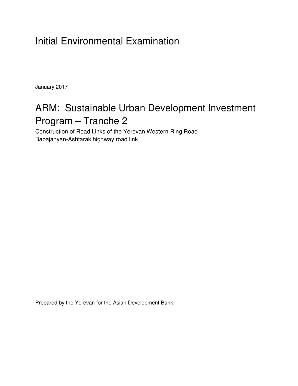 Initial Environmental Examination ARM: Sustainable Urban