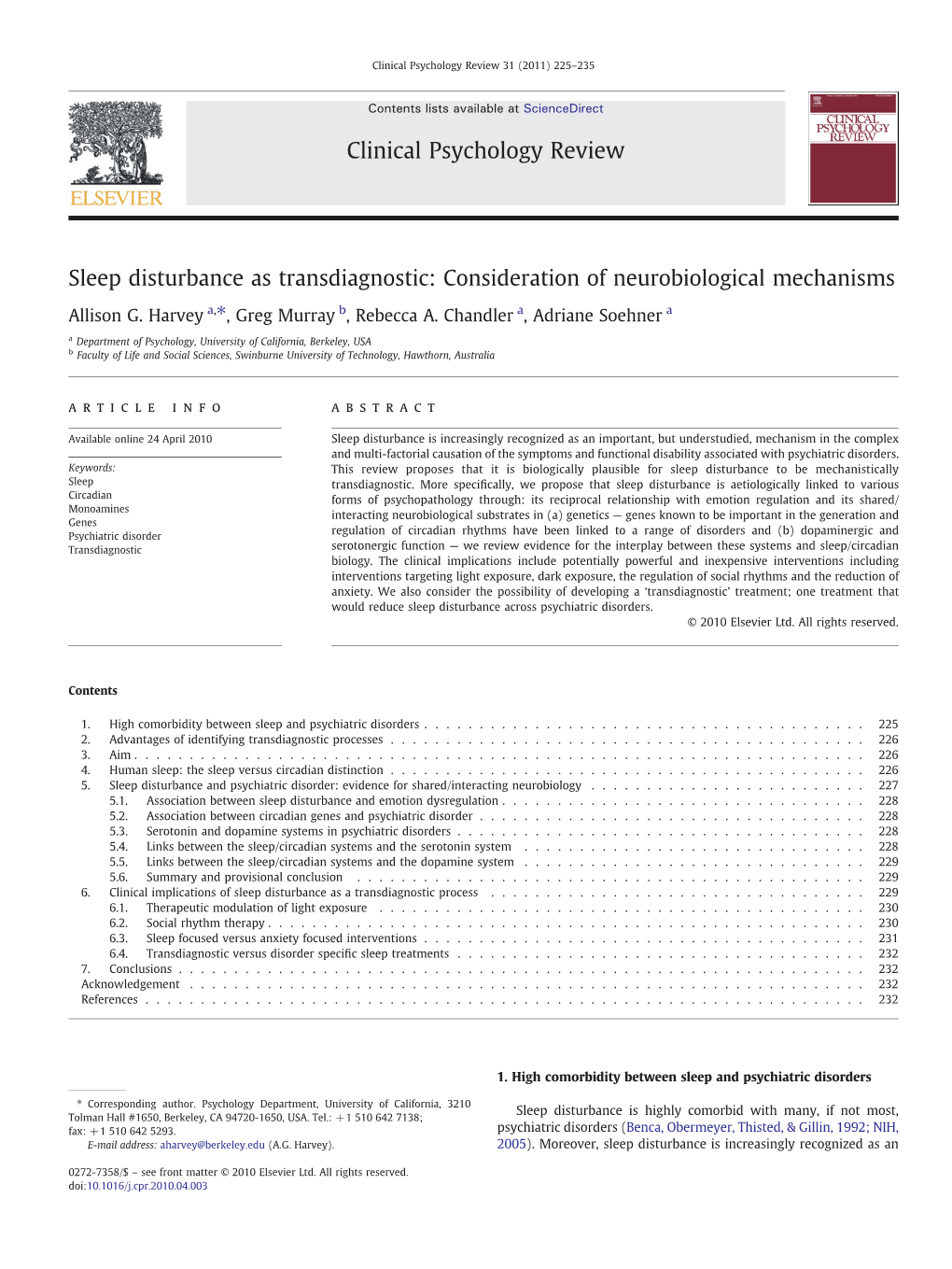 Sleep Disturbance As Transdiagnostic: Consideration of Neurobiological Mechanisms