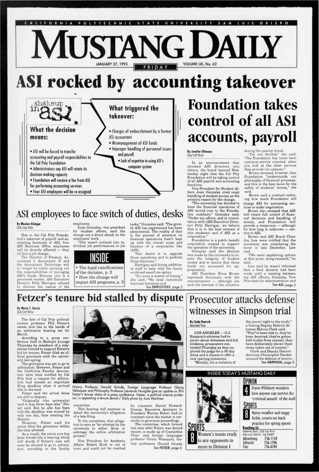 Mustang Daily, January 27, 1995