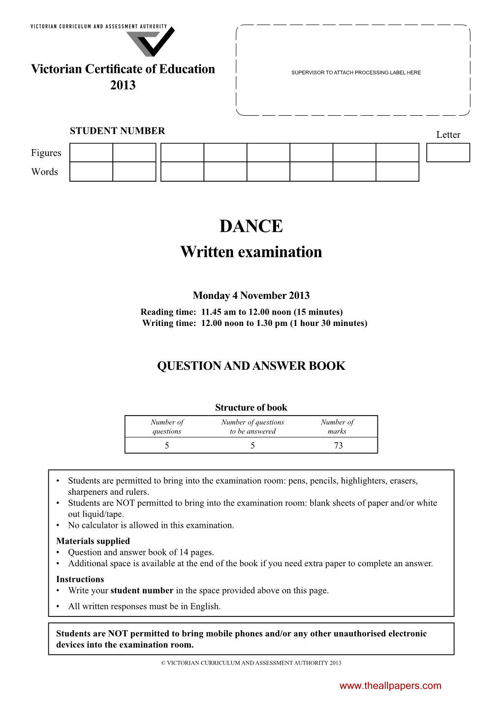 2013 Dance Written Examination