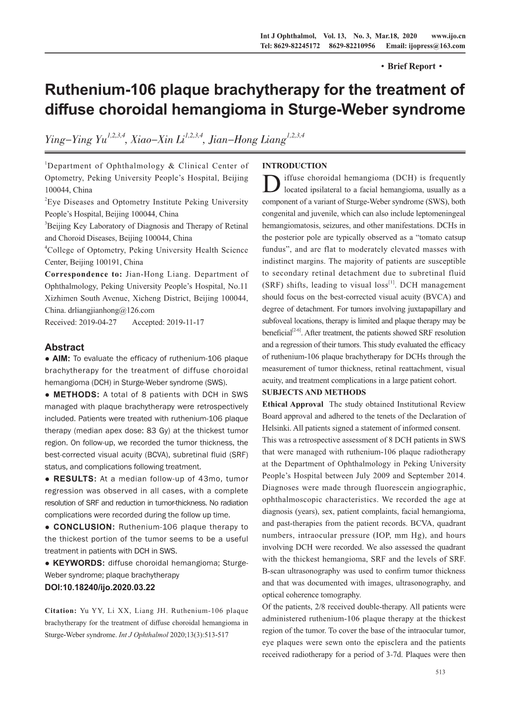 Ruthenium-106 Plaque Brachytherapy for the Treatment of Diffuse Choroidal Hemangioma in Sturge-Weber Syndrome