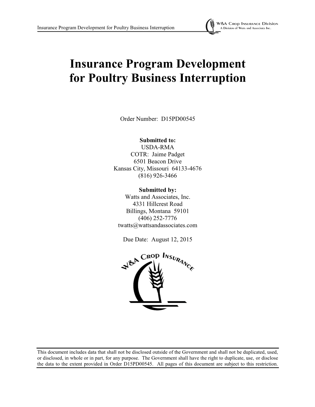 Insurance Program Development for Poultry Business Interruption