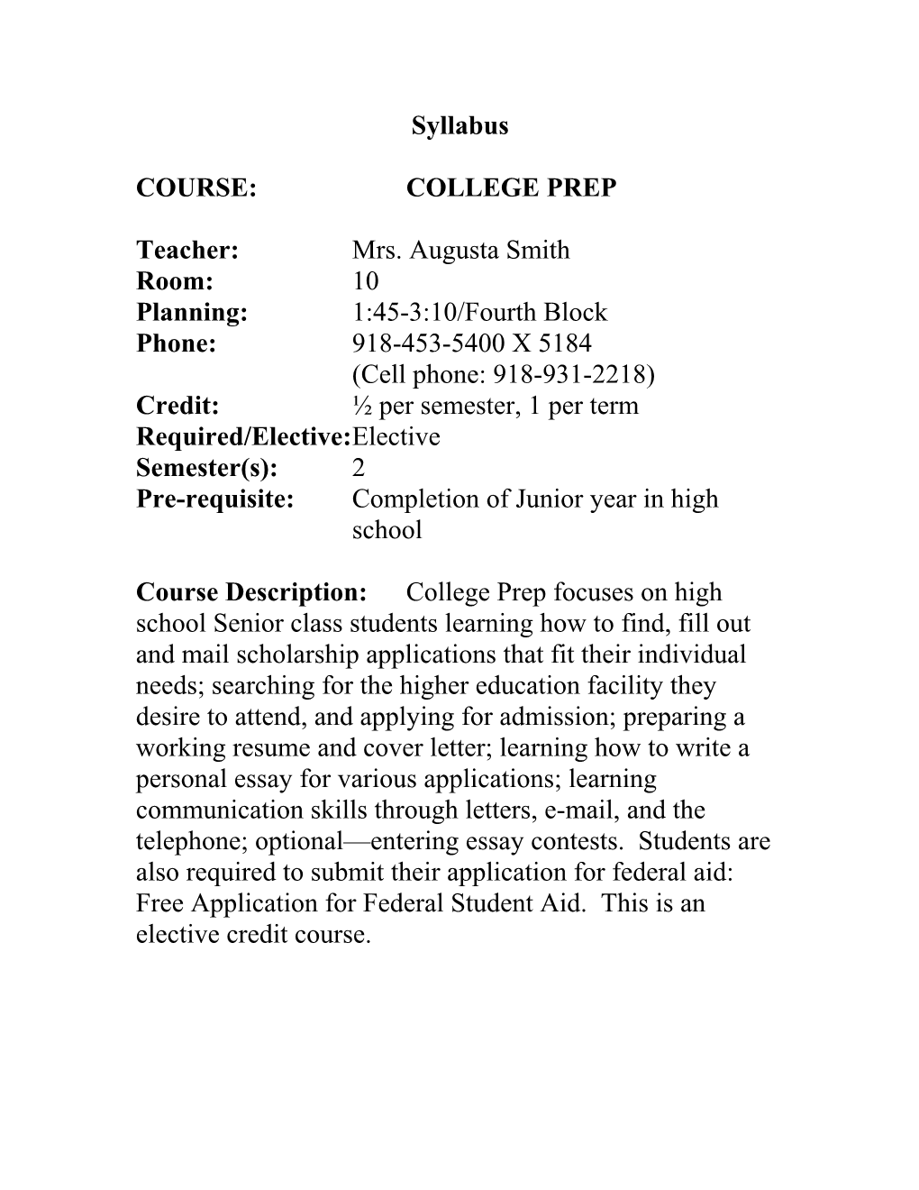 Course: College Prep