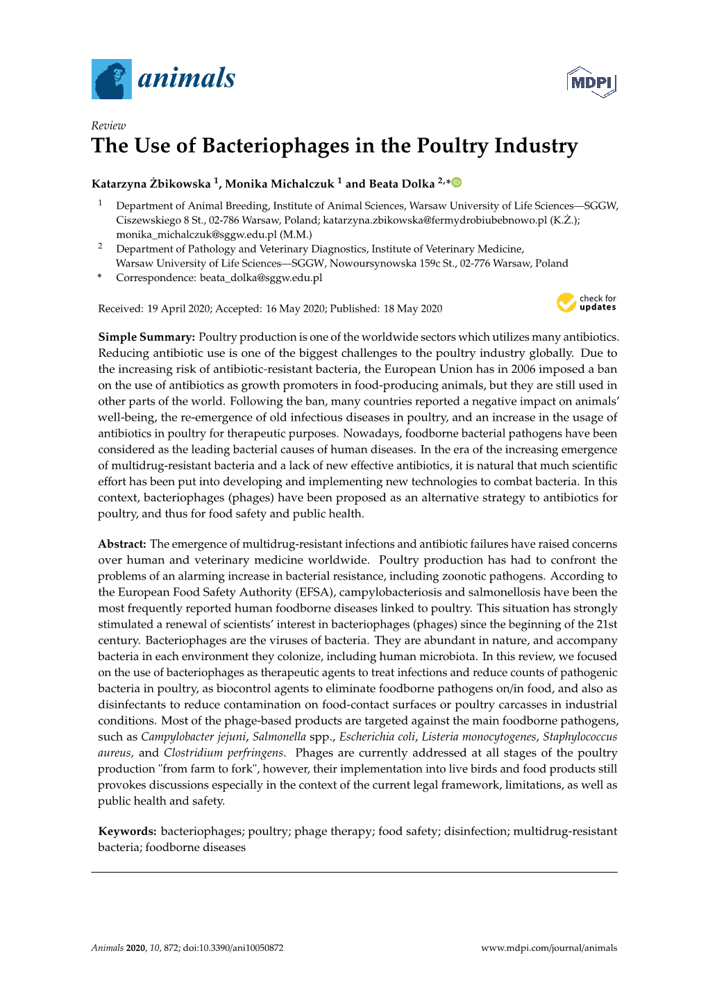 The Use of Bacteriophages in the Poultry Industry