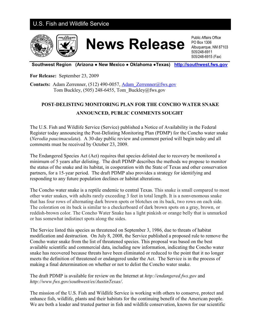 News Release Albuquerque, NM 87103 505/248-6911 505/248-6915 (Fax)