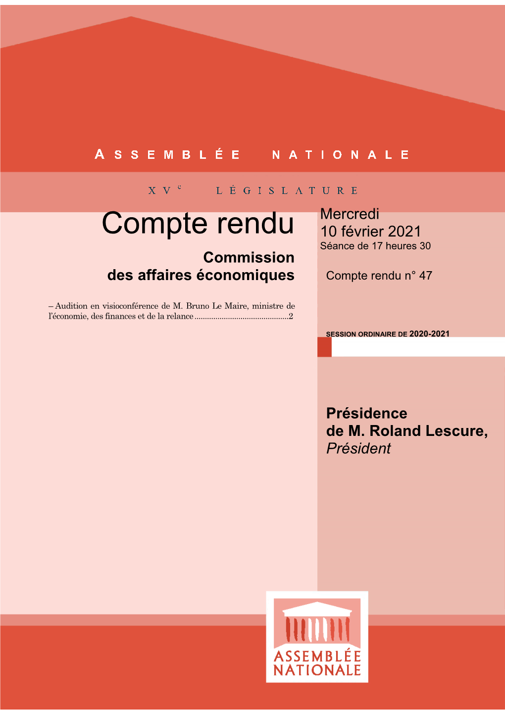 Compte Rendu 10 Février 2021 Séance De 17 Heures 30 Commission Des Affaires Économiques Compte Rendu N° 47