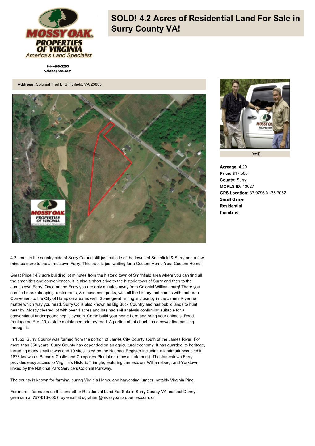 4.2 Acres of Residential Land for Sale in Surry County VA!