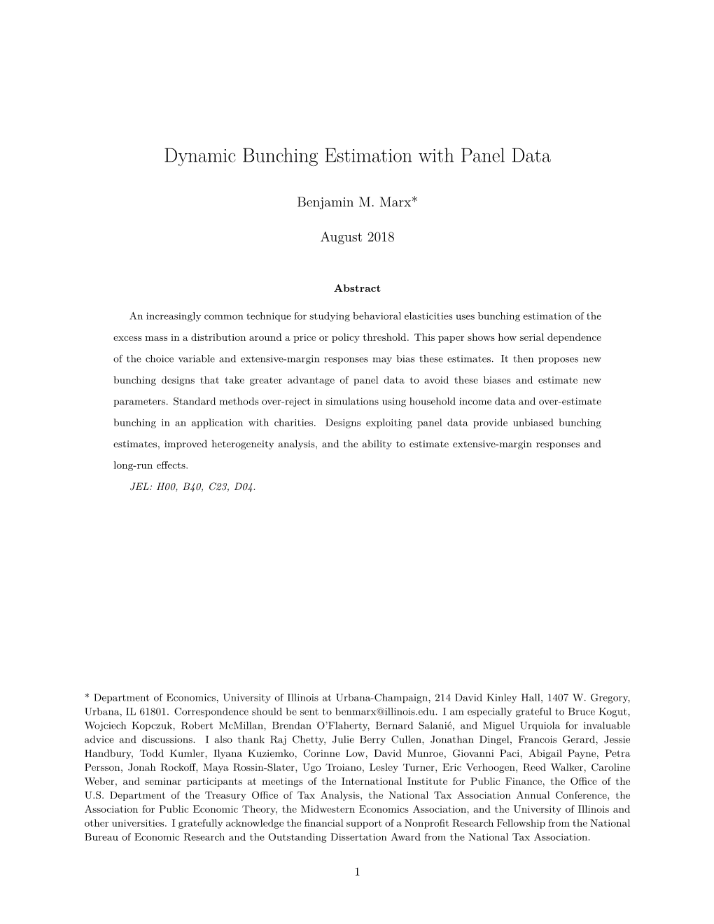 Dynamic Bunching Estimation with Panel Data