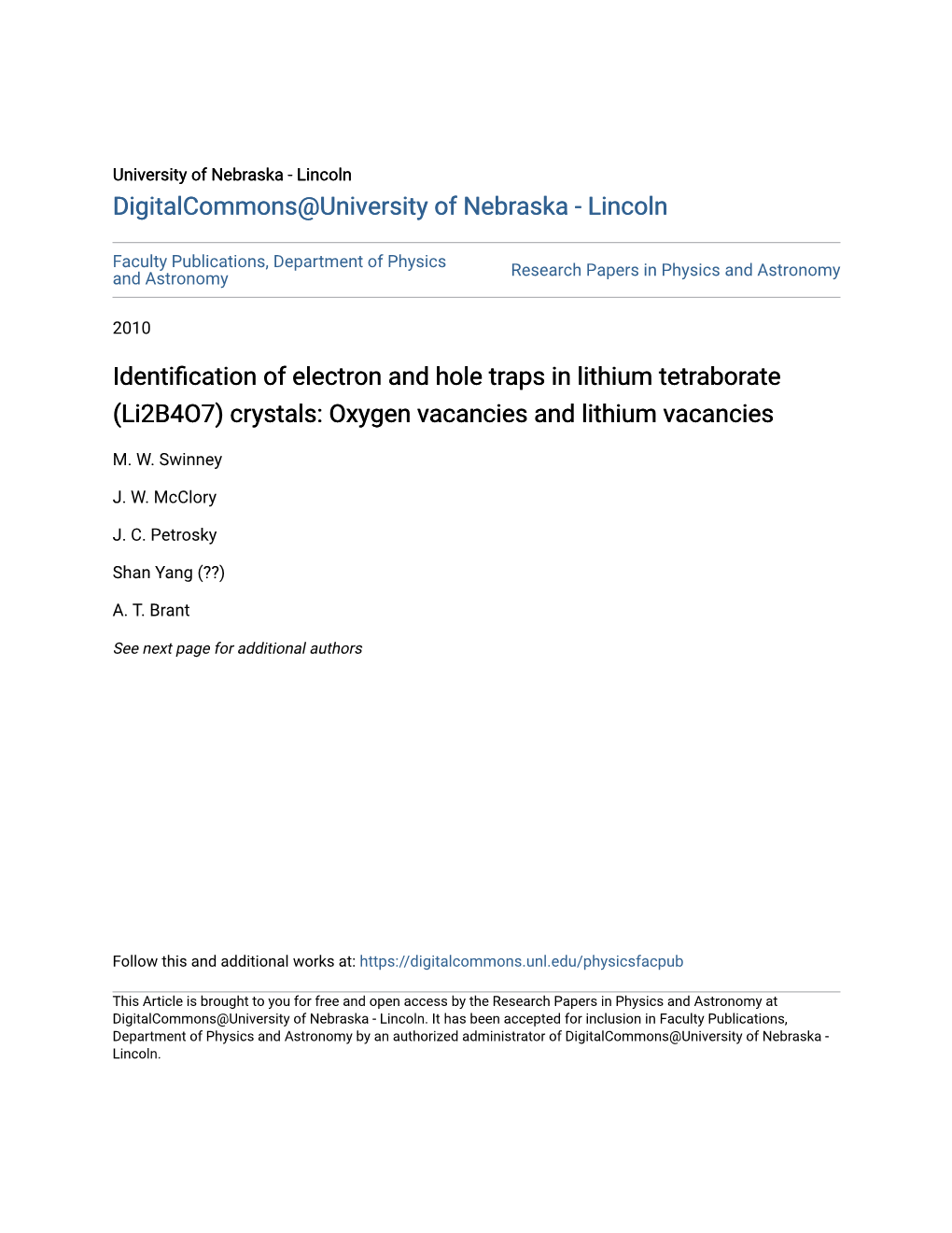 Oxygen Vacancies and Lithium Vacancies