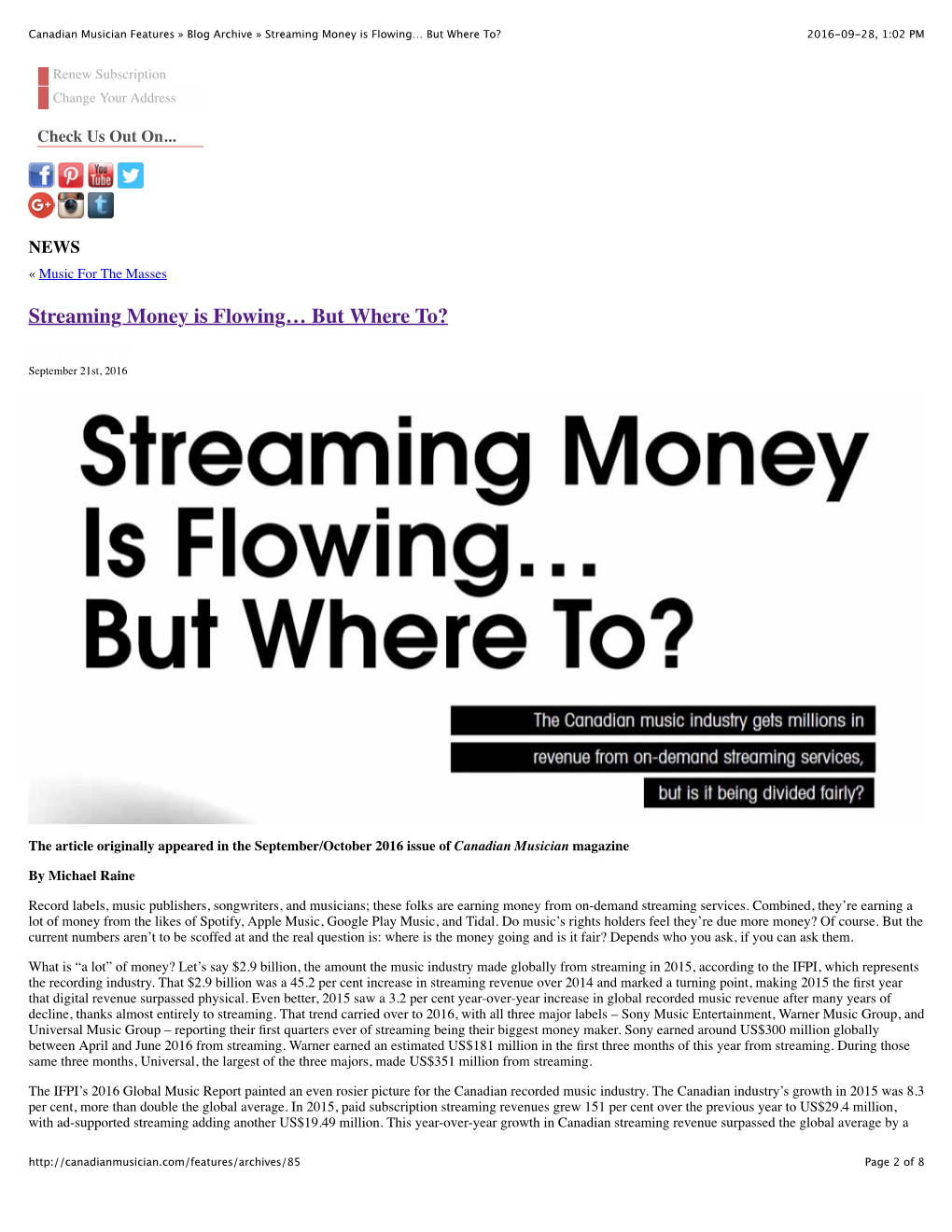 Canadian Musician Features » Blog Archive » Streaming Money Is Flowing… but Where To? 2016-09-28, 1:02 PM