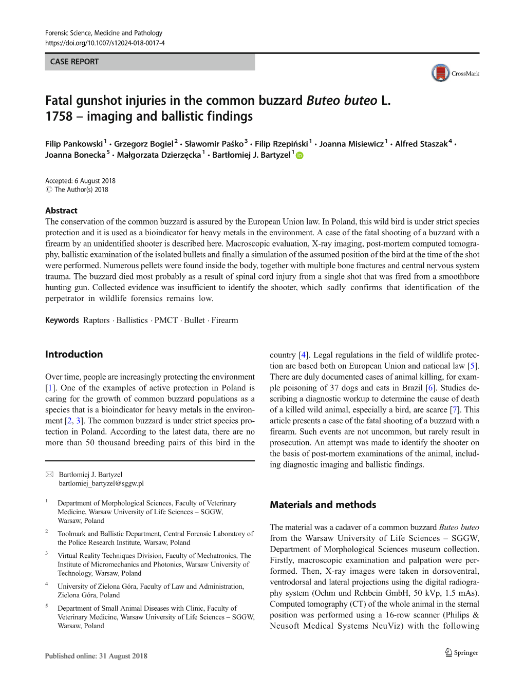 Fatal Gunshot Injuries in the Common Buzzard Buteo Buteo L. 1758 – Imaging and Ballistic Findings