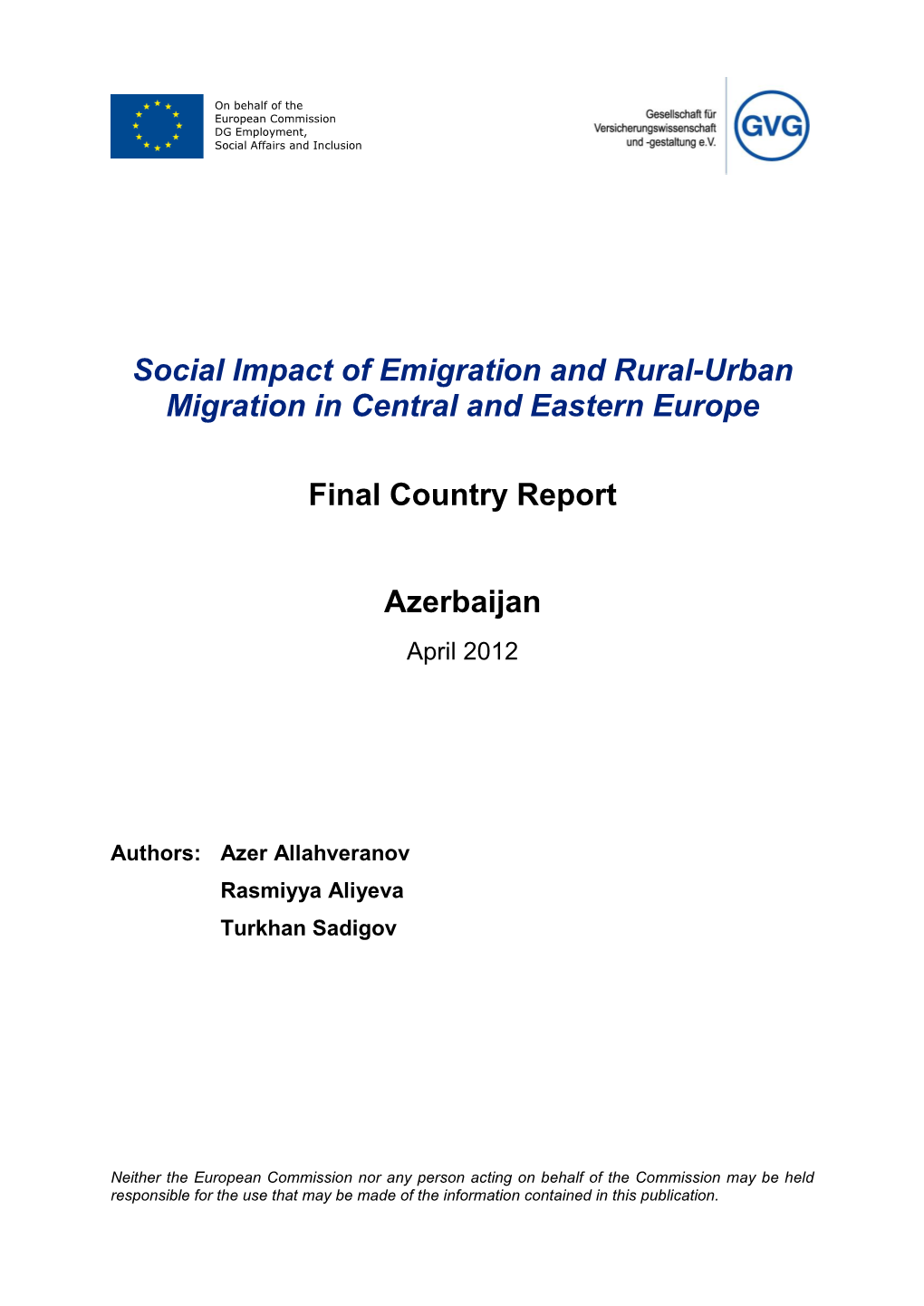 Social Impact of Emigration and Rural-Urban Migration in Central and Eastern Europe