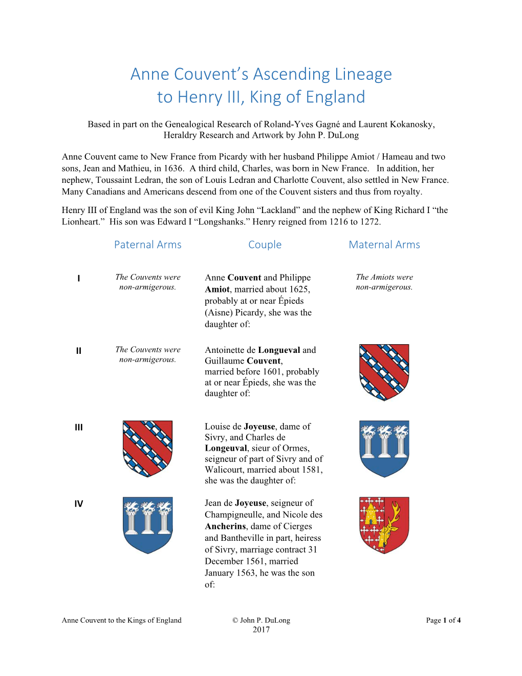 Anne Couvent's Ascending Lineage to Henry III, King of England