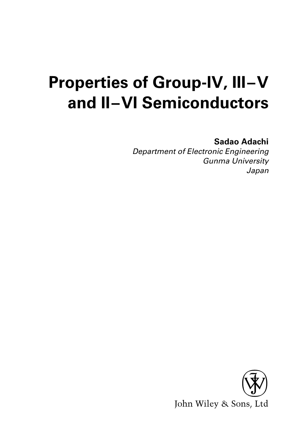 Properties of Group-IV, III–V and II–VI Semiconductors