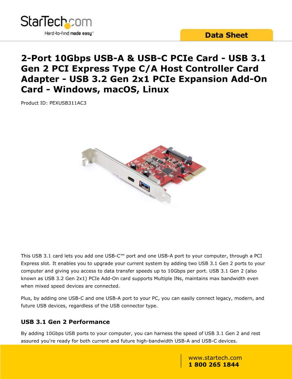 USB 3.1 Gen 2 PCI Express Type C/A Host Controller Card Adapter - USB 3.2 Gen 2X1 Pcie Expansion Add-On Card - Windows, Macos, Linux