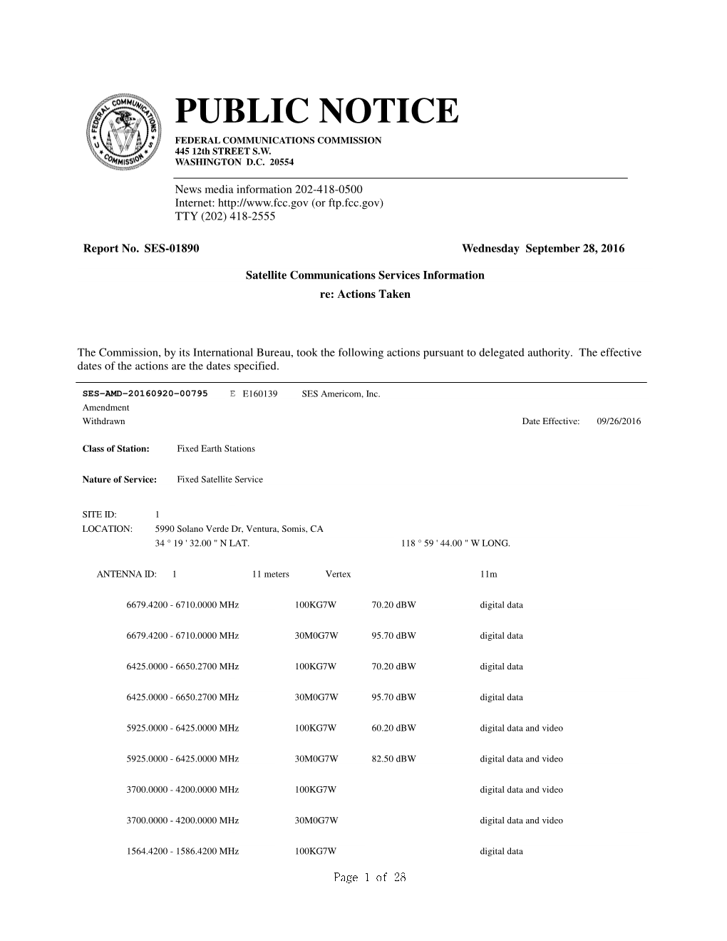 PUBLIC NOTICE FEDERAL COMMUNICATIONS COMMISSION 445 12Th STREET S.W