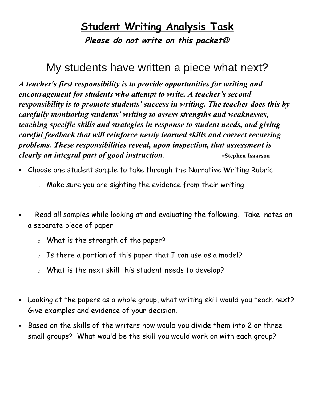 Student Writing Analysis Task