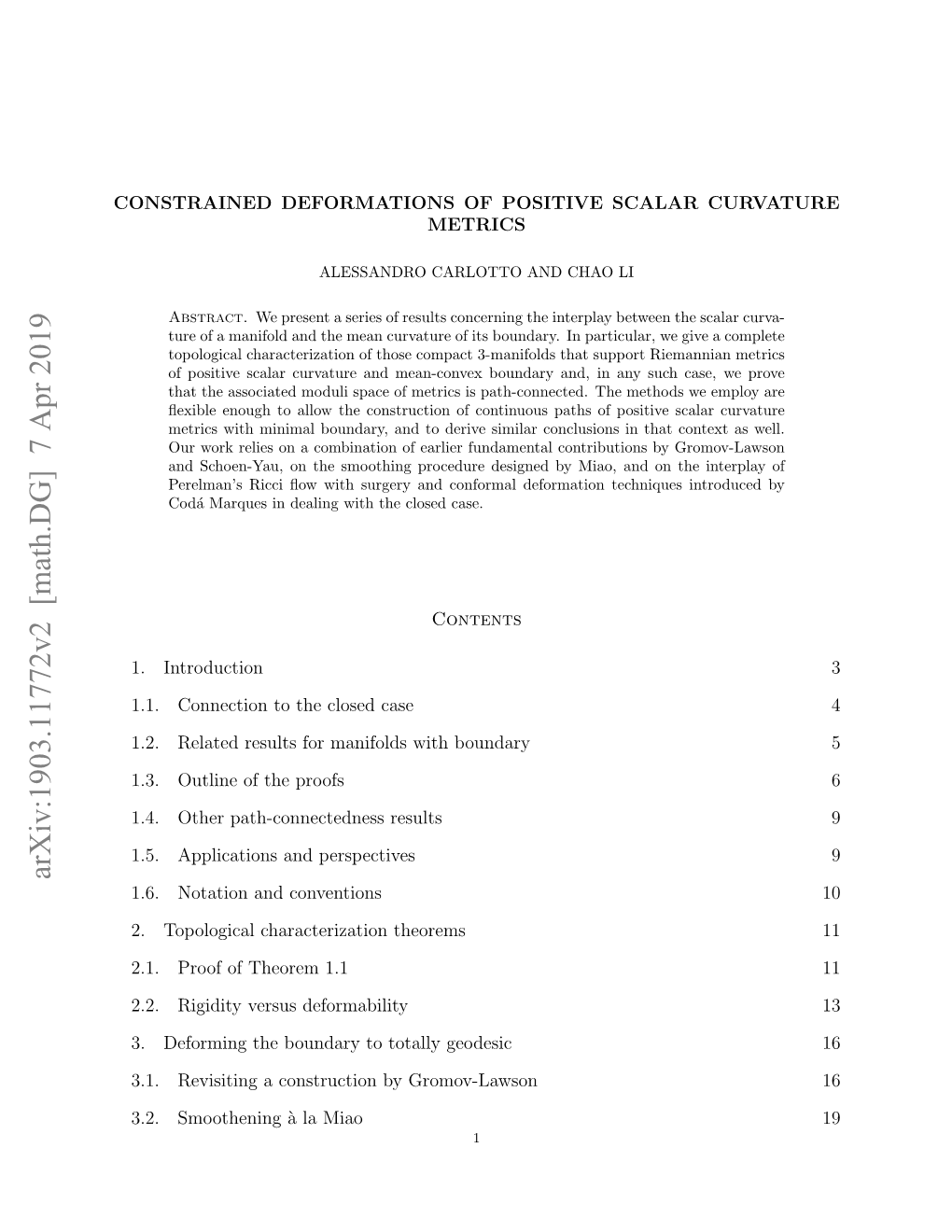 Arxiv:1903.11772V2 [Math.DG] 7 Apr 2019 1.6