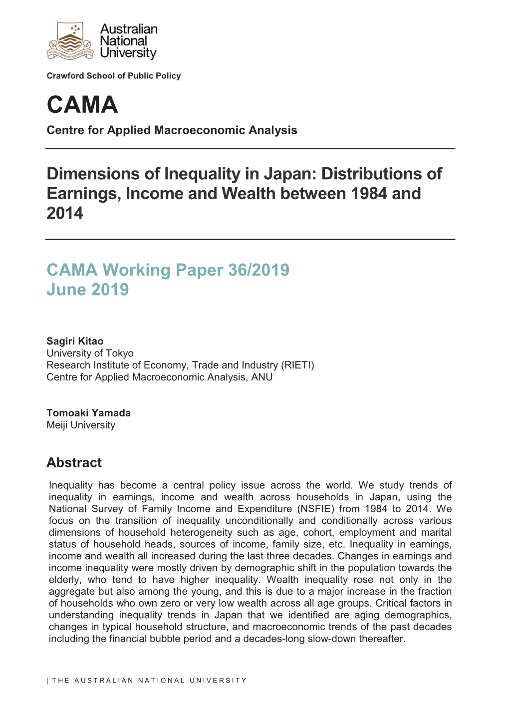 Dimensions of Inequality in Japan: Distributions of Earnings, Income and Wealth Between 1984 and 2014