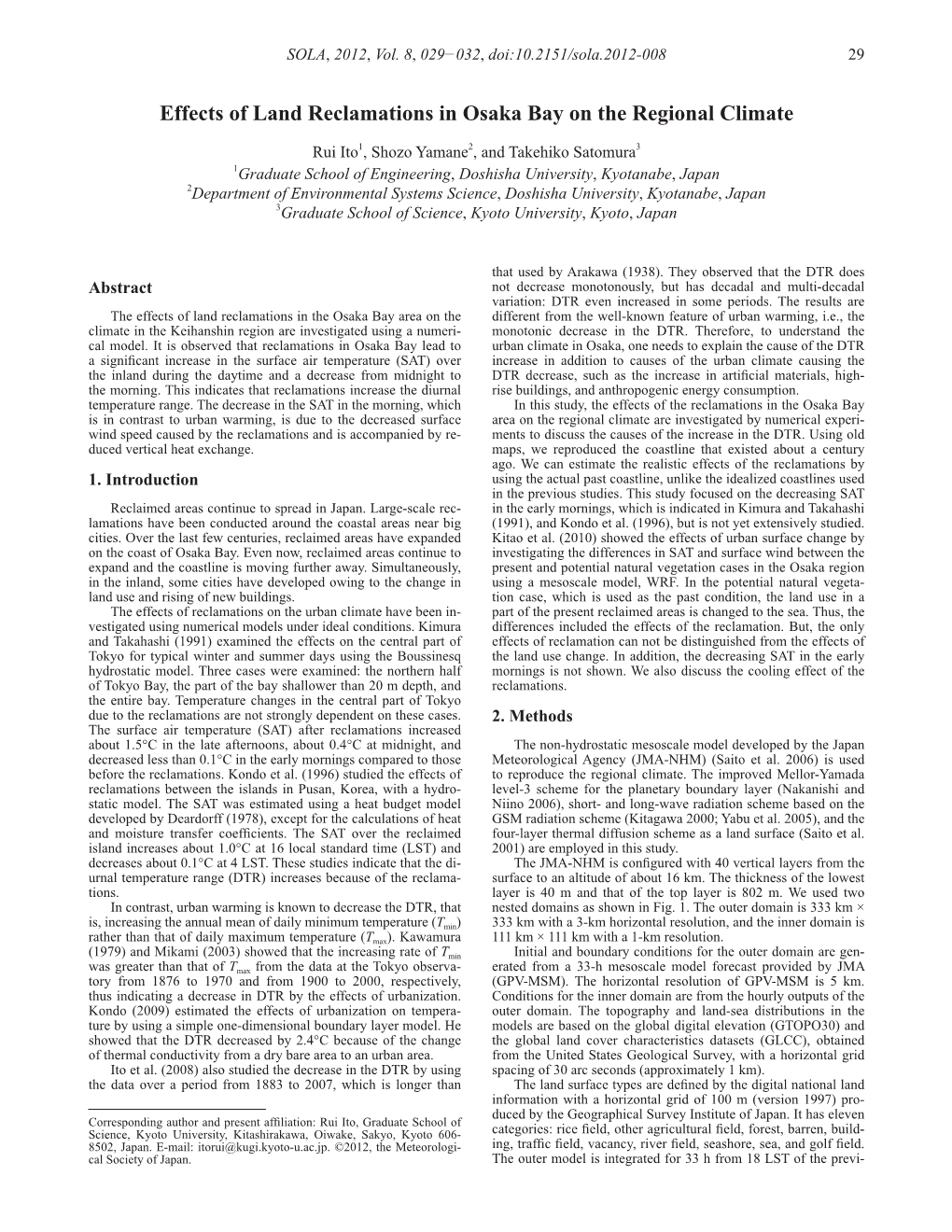 Effects of Land Reclamations in Osaka Bay on the Regional Climate