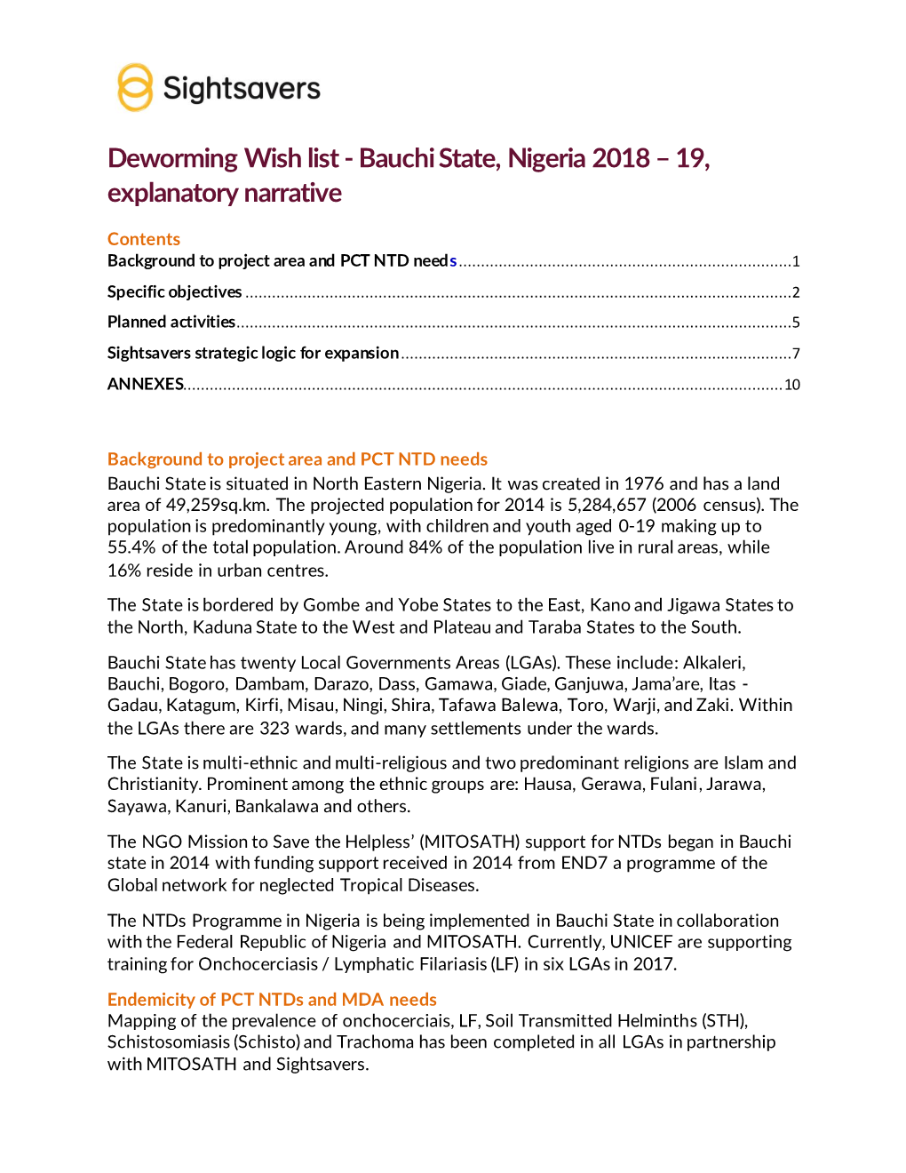 Bauchi State, Nigeria 2018 – 19, Explanatory Narrative