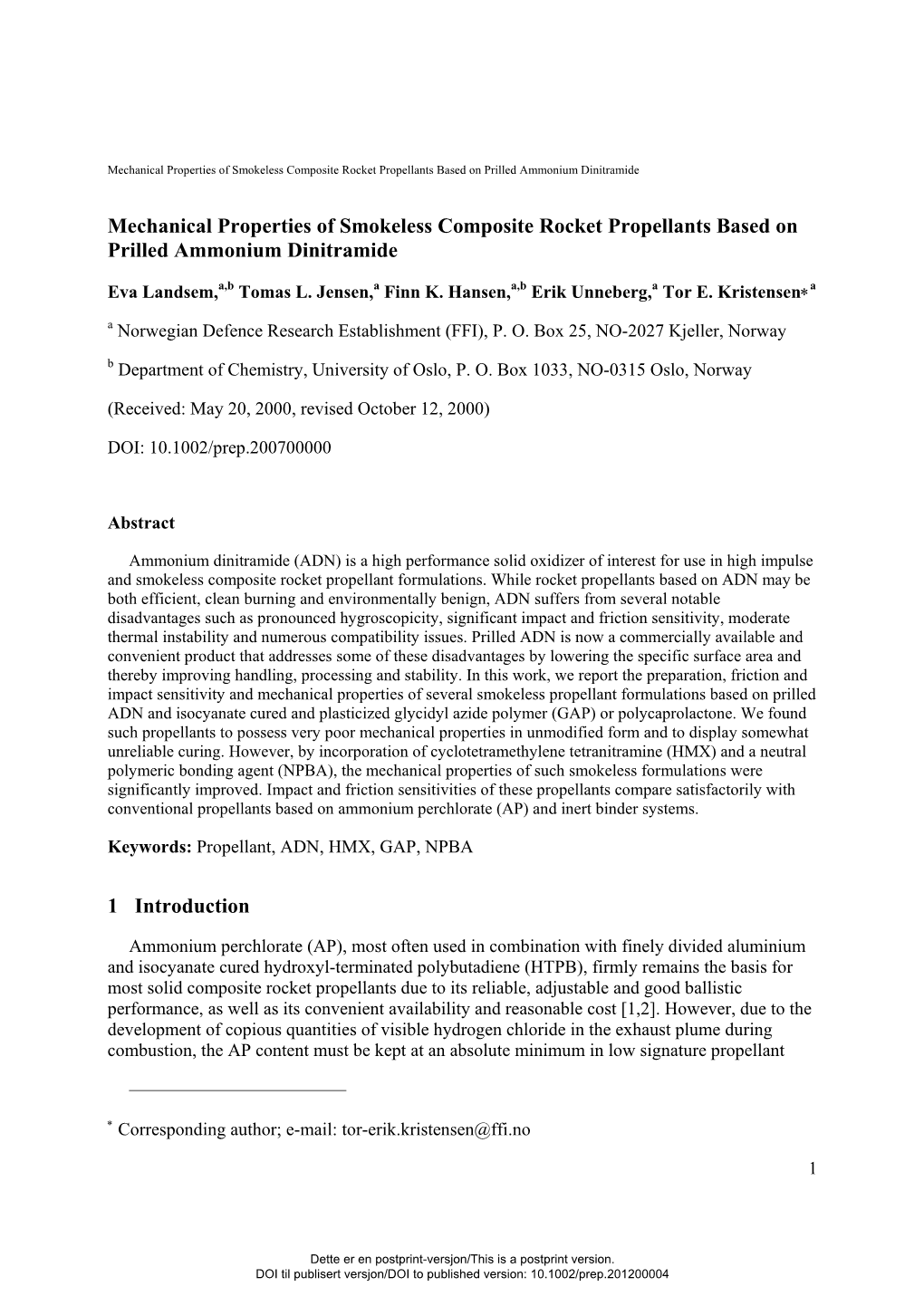 Mechanical Properties of Smokeless Composite Rocket Propellants Based on Prilled Ammonium Dinitramide