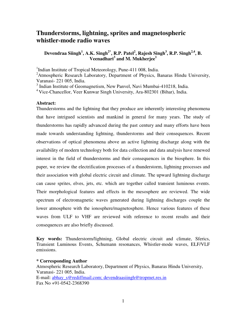 Thunderstorms, Lightning, Sprites and Magnetospheric Whistler-Mode Radio Waves