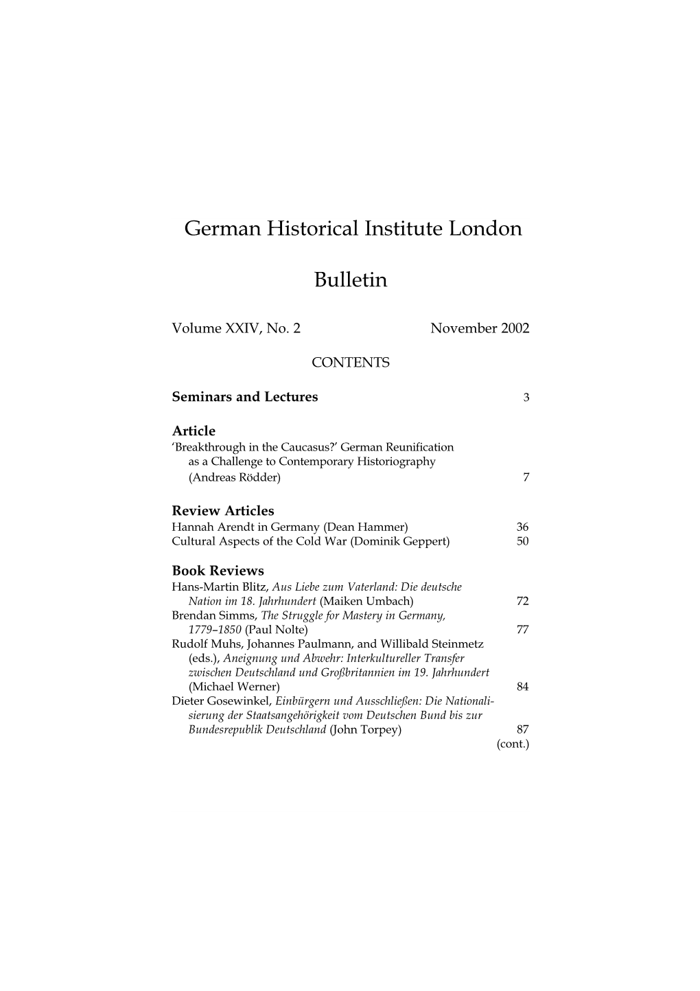 German Historical Institute London Bulletin Vol 24 (2002), No. 2