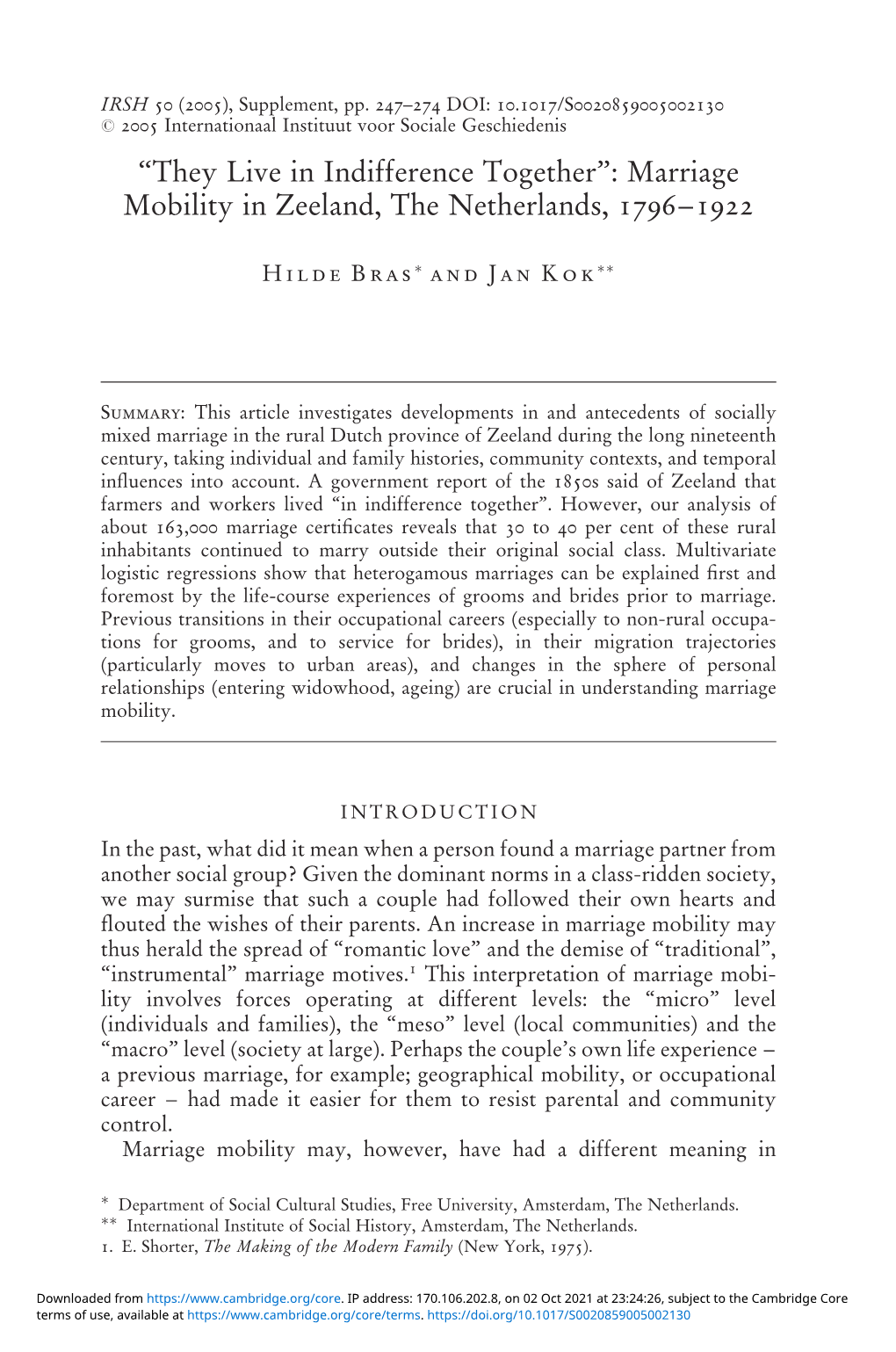 Marriage Mobility in Zeeland, the Netherlands, 1796&#8211;1922