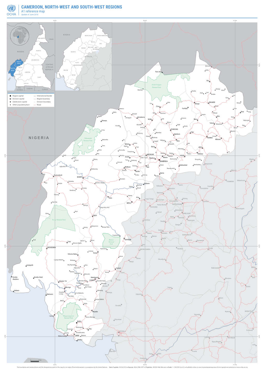 CAMEROON, NORTH-WEST and SOUTH-WEST REGIONS A1 Reference Map Update of June 2018