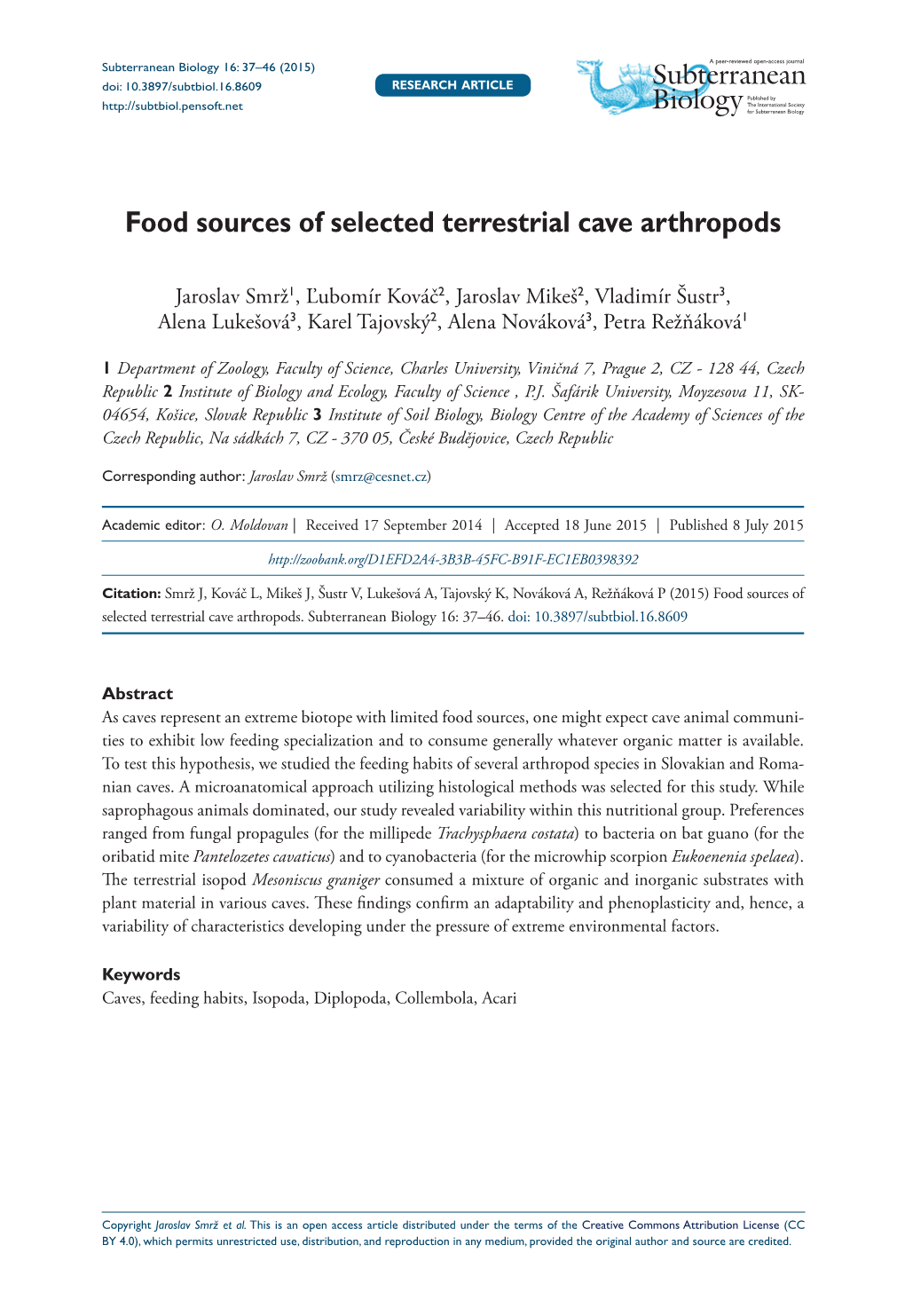 ﻿Food Sources of Selected Terrestrial Cave Arthropods