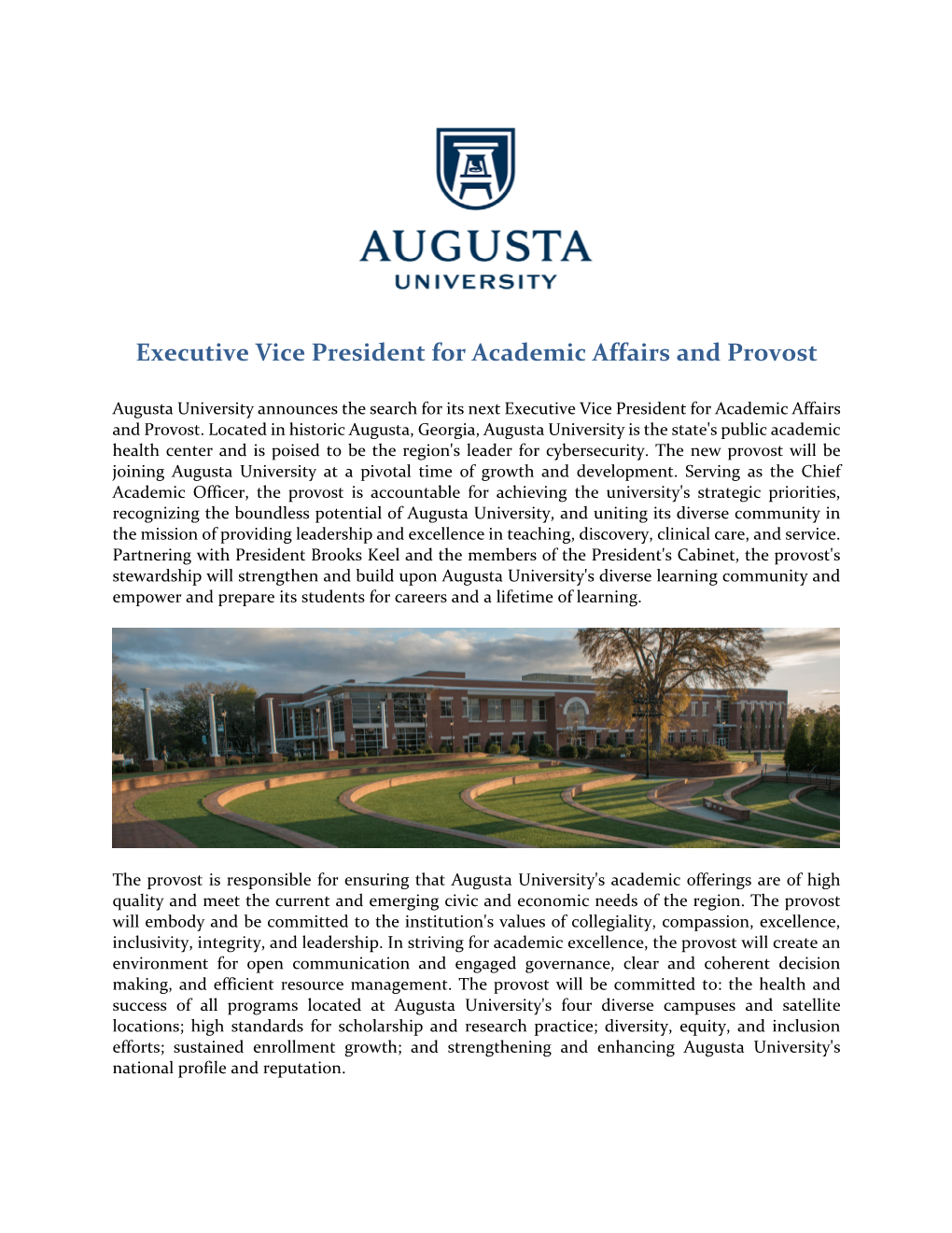 Executive Vice President for Academic Affairs and Provost