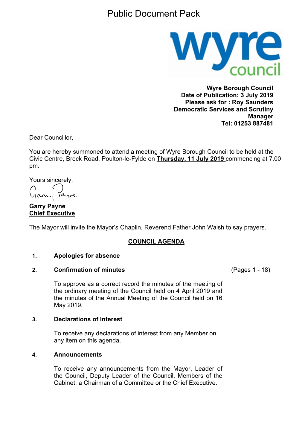 (Public Pack)Agenda Document for Council, 11/07/2019 19:00