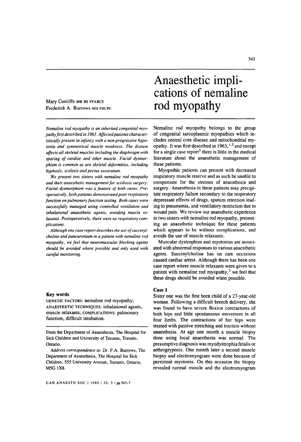 Anaesthetic Implications of Nemaline Rod Myopathy