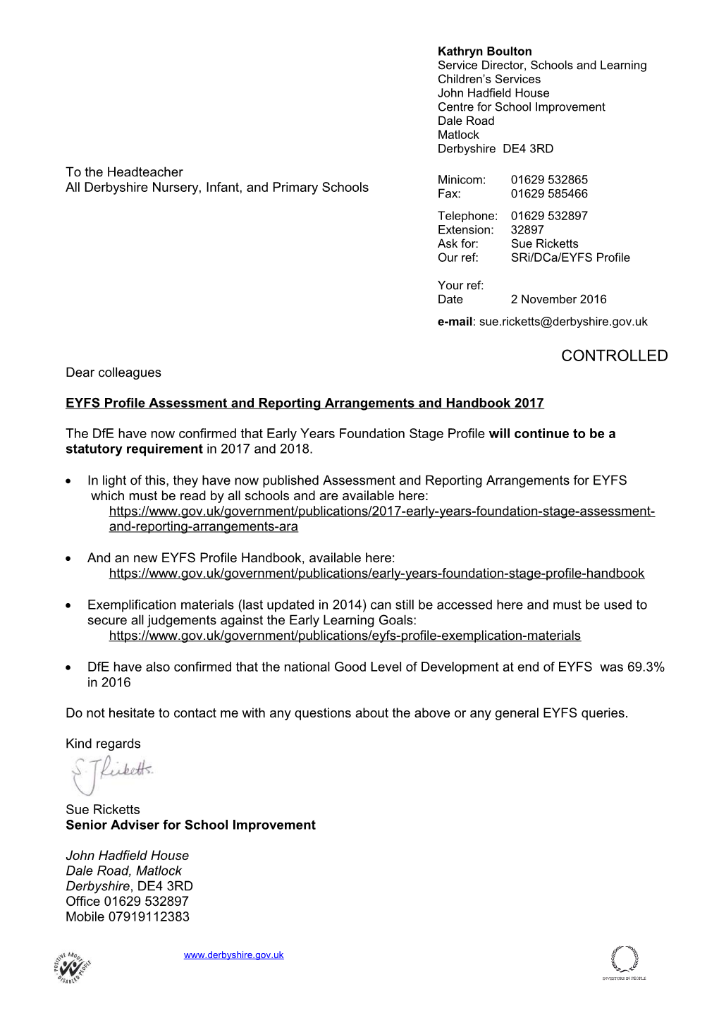 EYFS Profile Reporting Arrangements