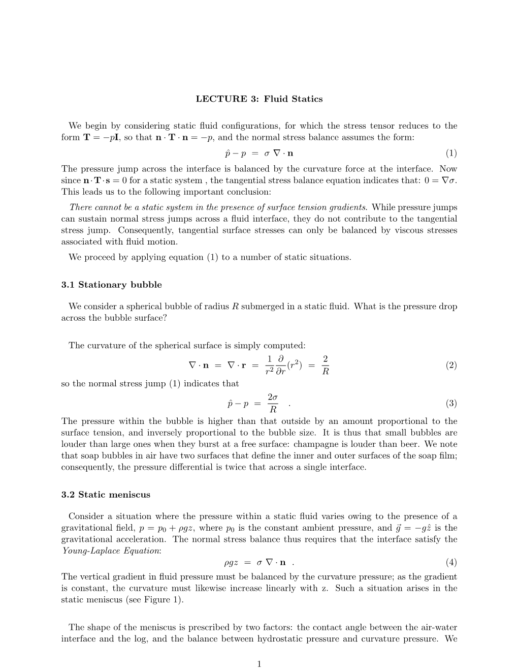 LECTURE 3: Fluid Statics