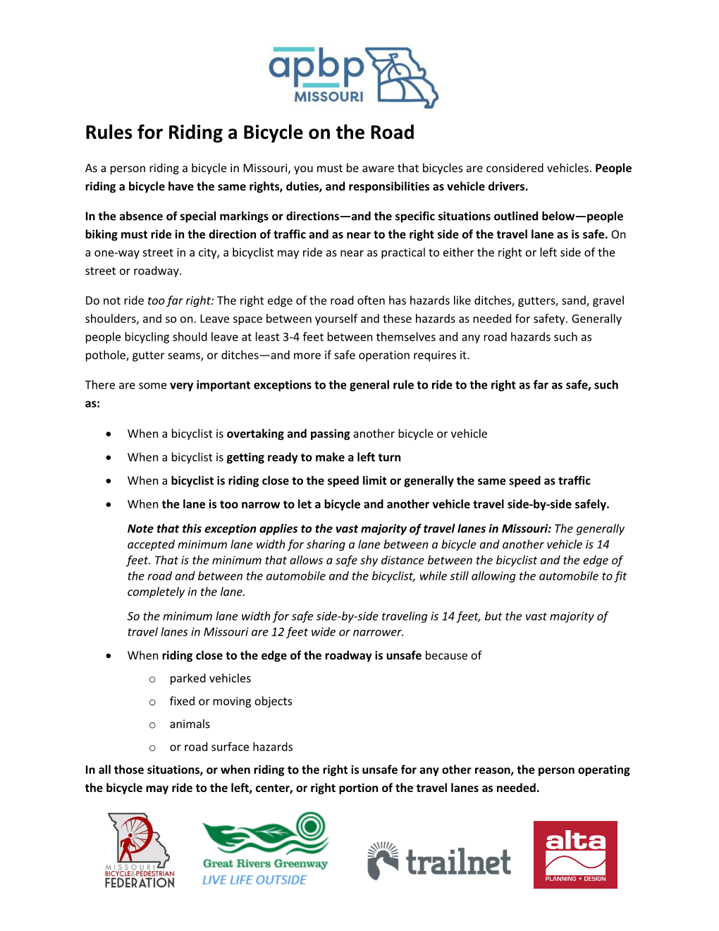 Rules for Riding a Bicycle on the Road