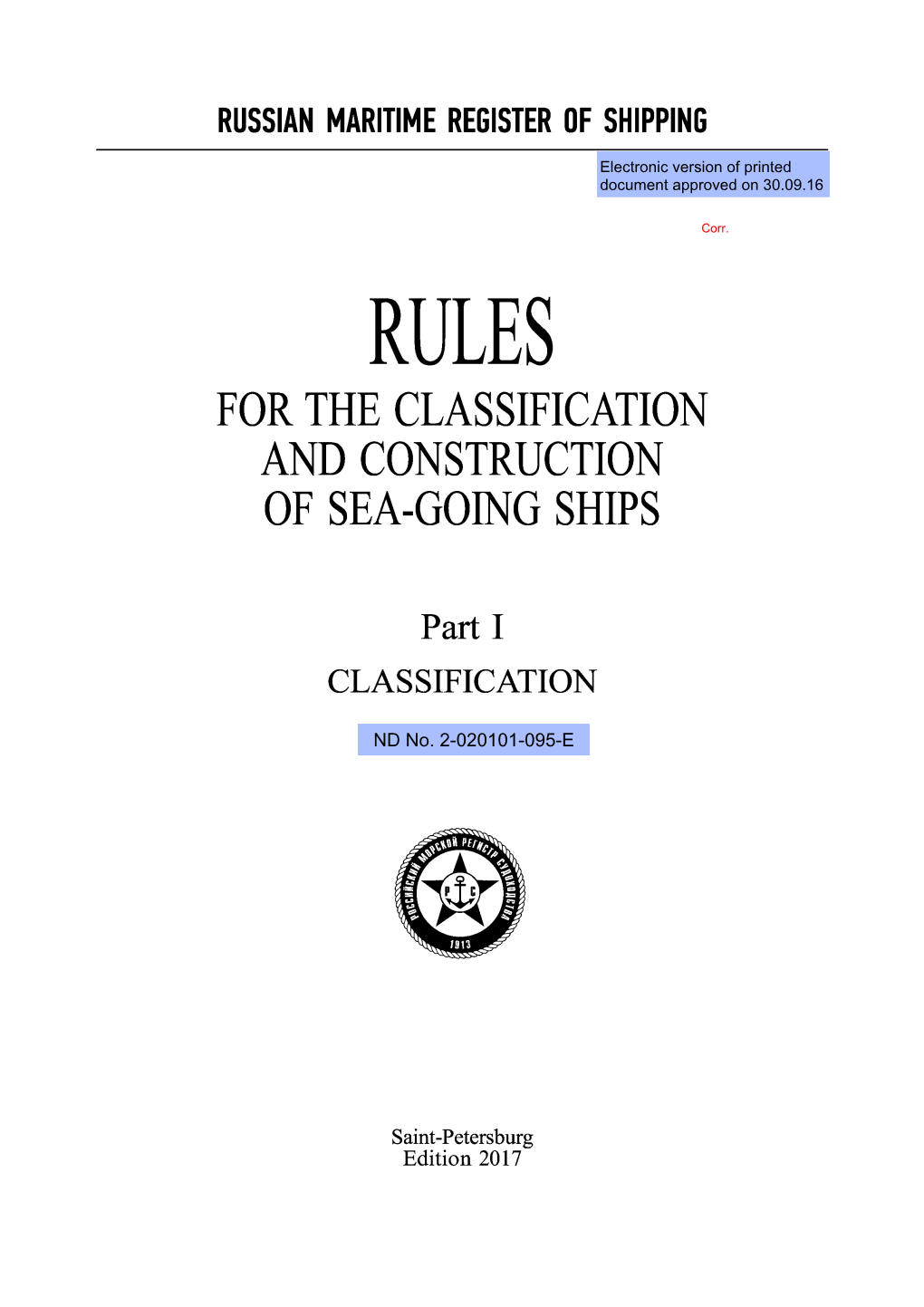 Rules for the Classification and Construction of Sea-Going Ships