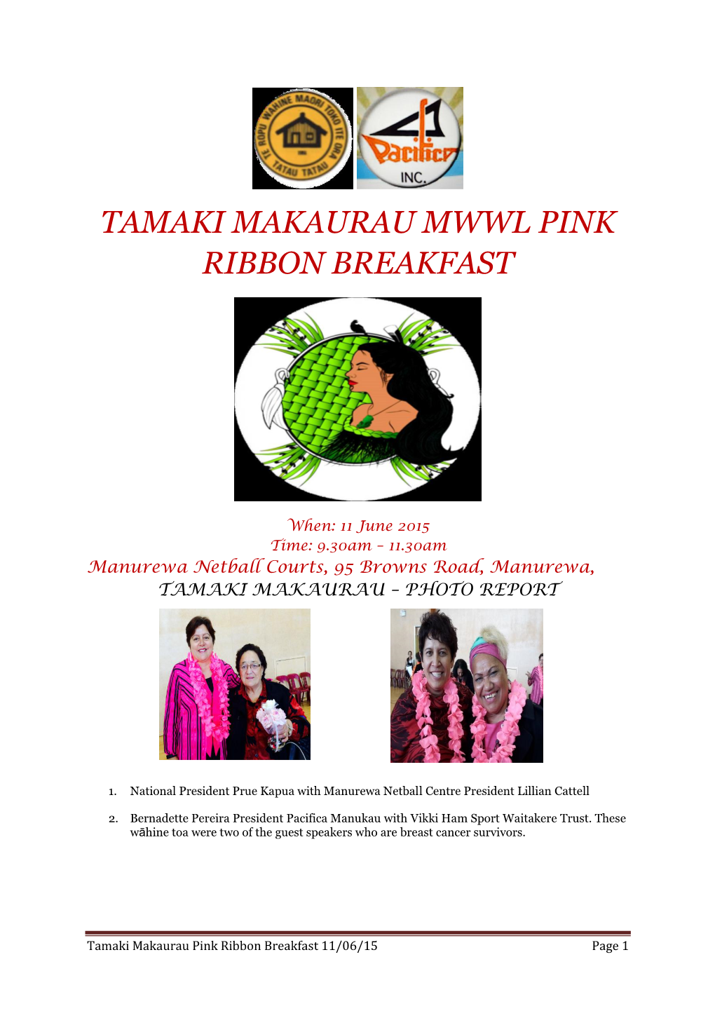 Tamaki Makaurau Mwwl Pink Ribbon Breakfast