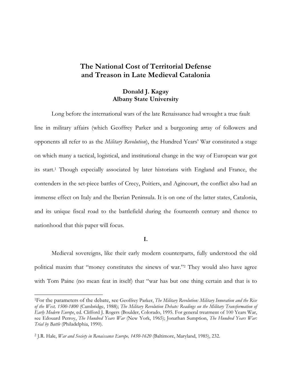 The National Cost of Territorial Defense and Treason in Late Medieval Catalonia