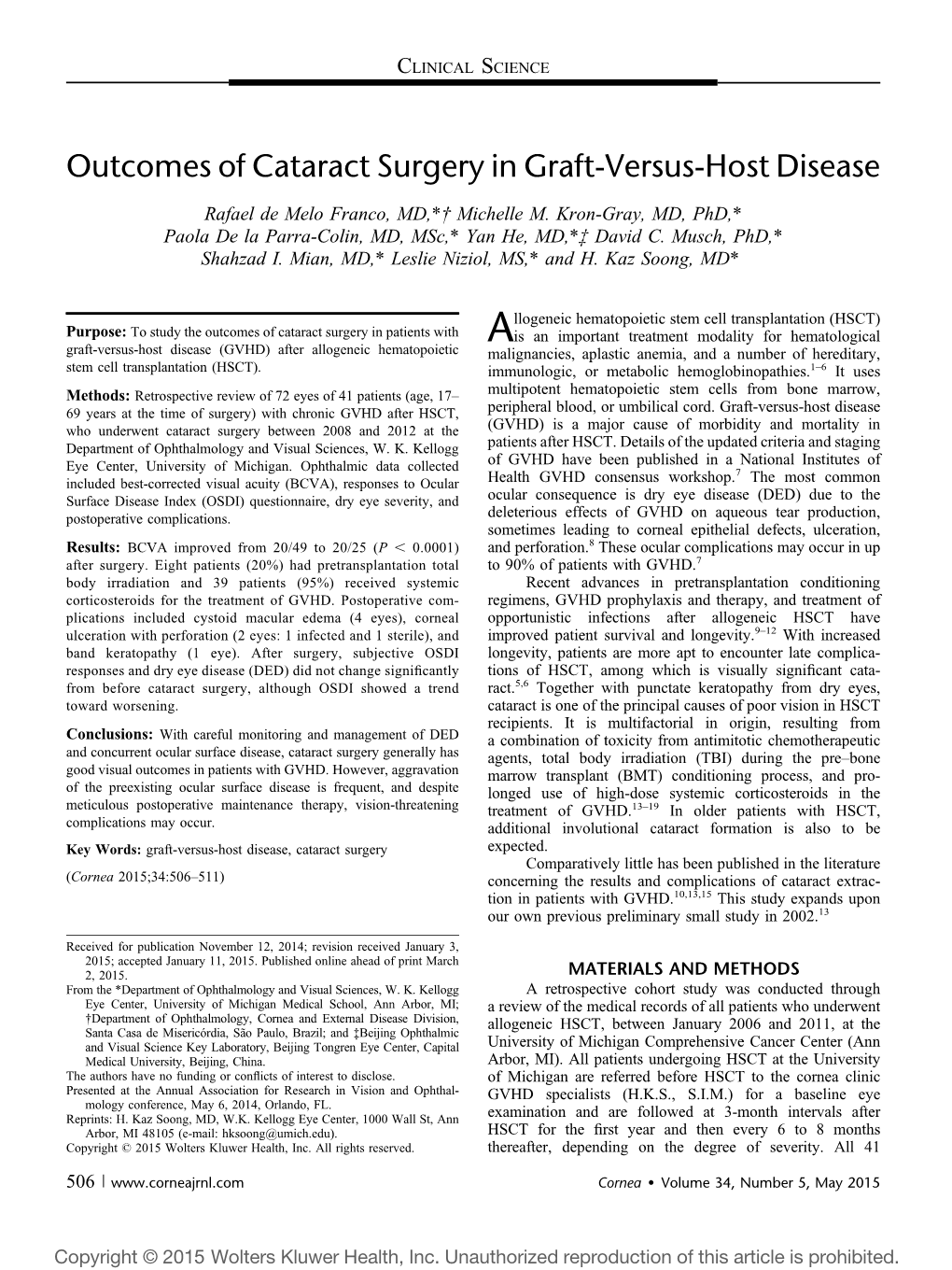 Outcomes of Cataract Surgery in Graft-Versus-Host Disease