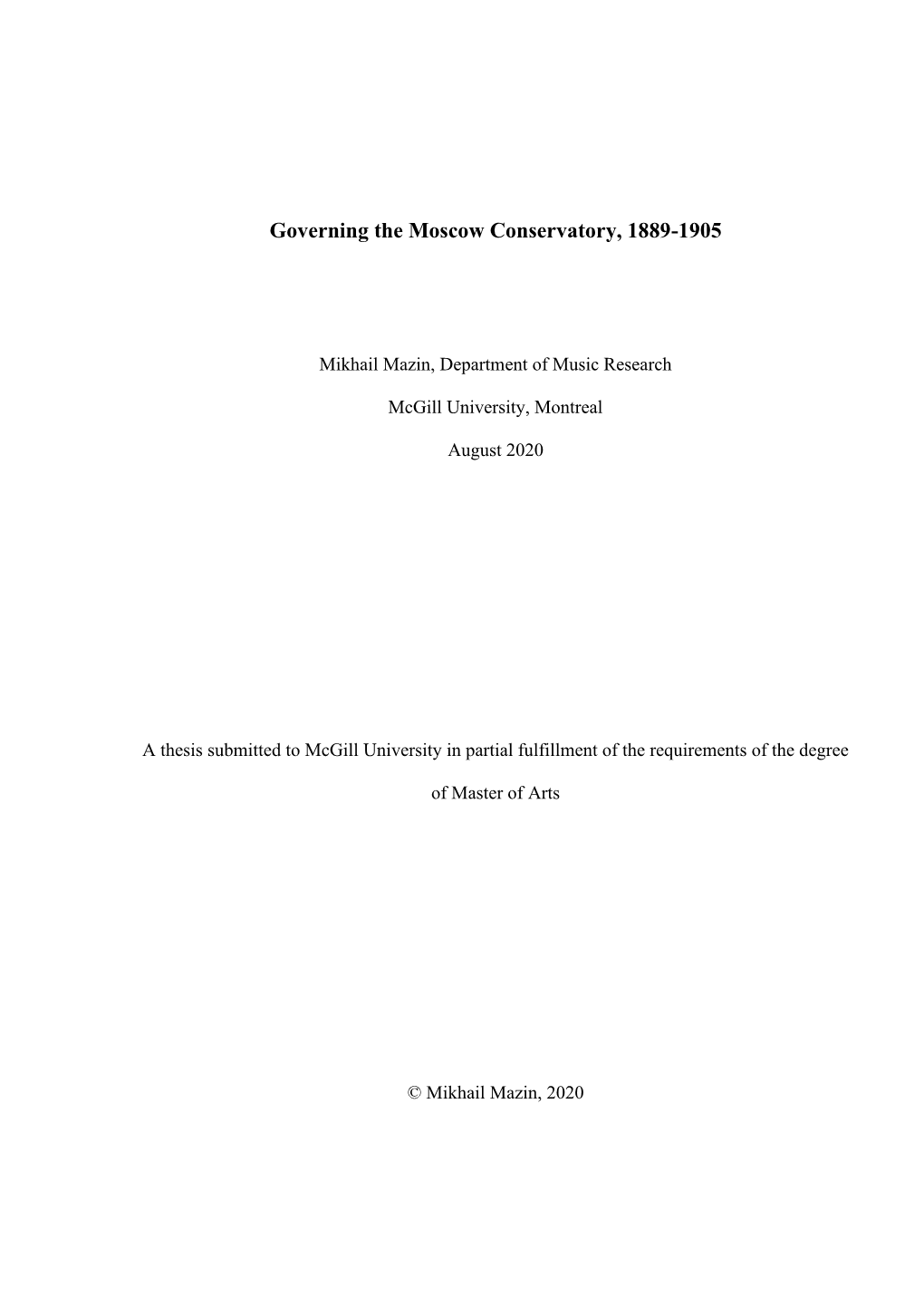 Governing the Moscow Conservatory, 1889-1905