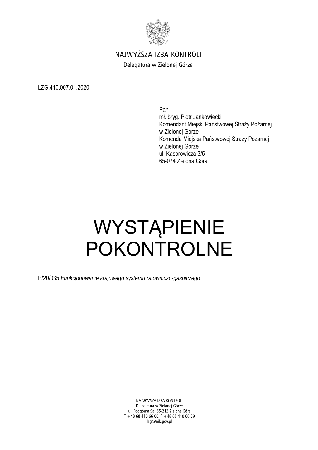 Wystąpienie Pokontrolne